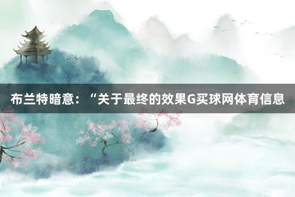 布兰特暗意：“关于最终的效果G买球网体育信息