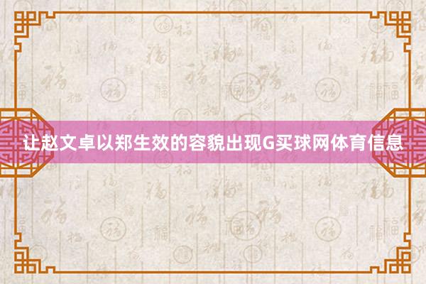 让赵文卓以郑生效的容貌出现G买球网体育信息